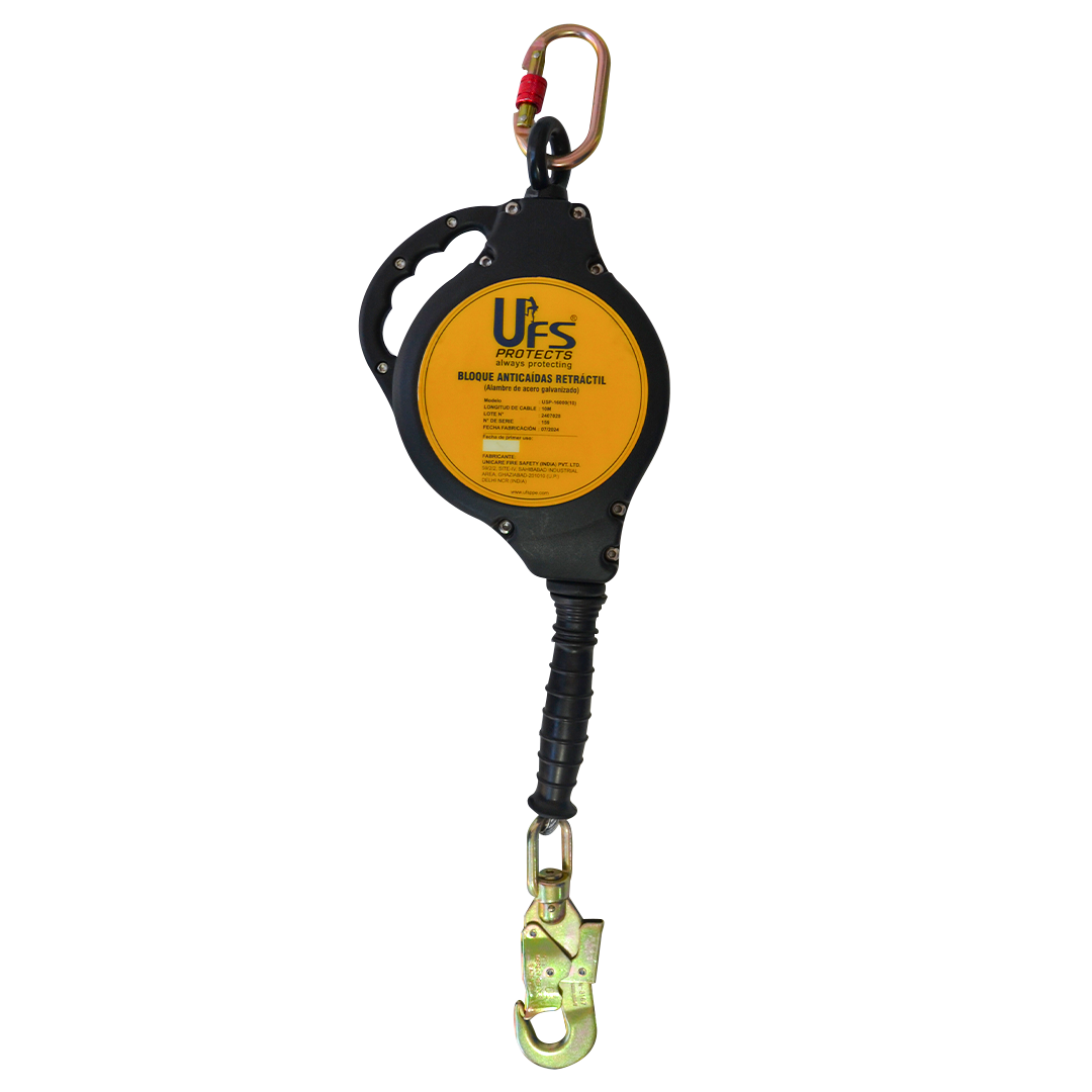 LÍNEA DE VIDA AUTORRETRÁCTIL CON AMORTIGUADOR Y CABLE DE ACERO GALVANIZADO UFS USP-16000(10) 10 M (33 FT)